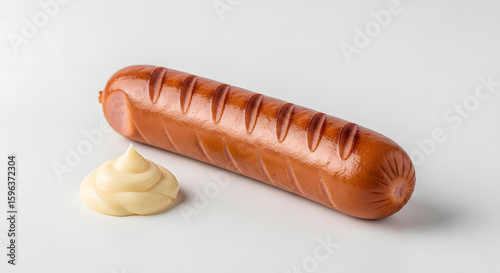 Grilled Sausage with Creamy Dip A Delicious Treat on a Clean White Background Perfect for Food Photography