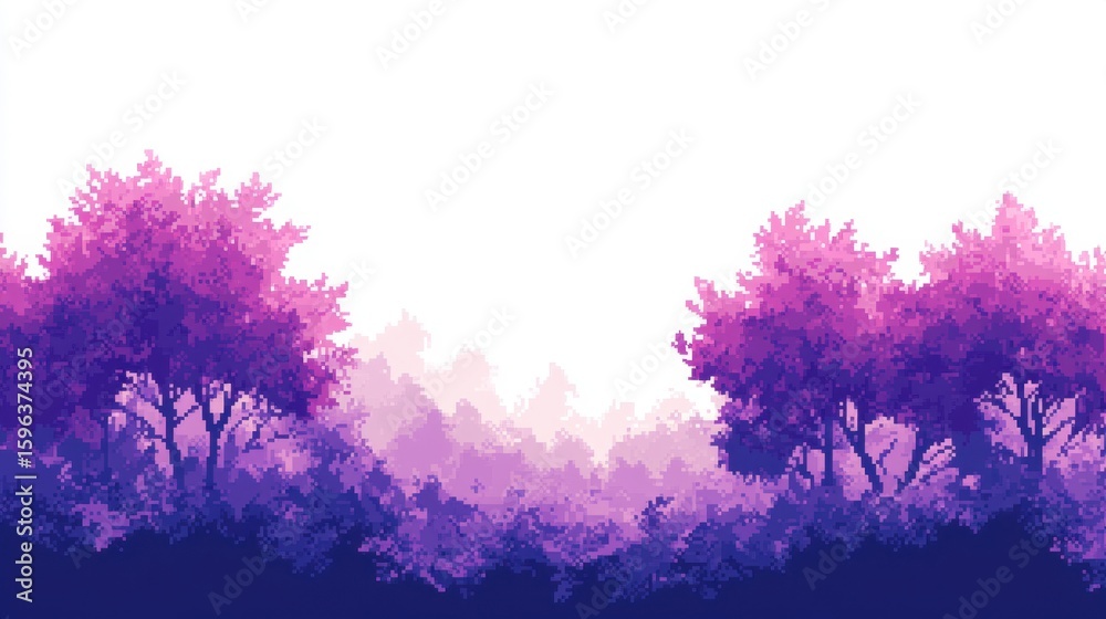 Fototapeta premium Serene Pixel Art Landscape with Purple Trees and Soft Background