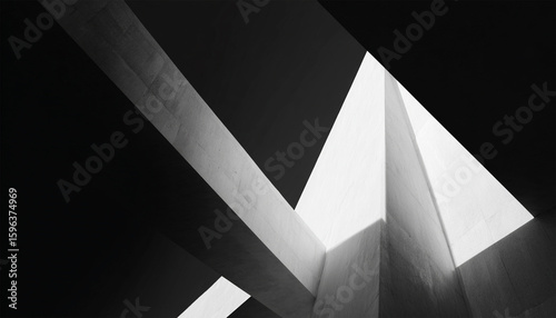Abstract architectural composition of intersecting beams and light in monochrome style view