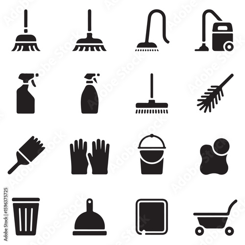 Minimal cleaning vector icons for household chores
