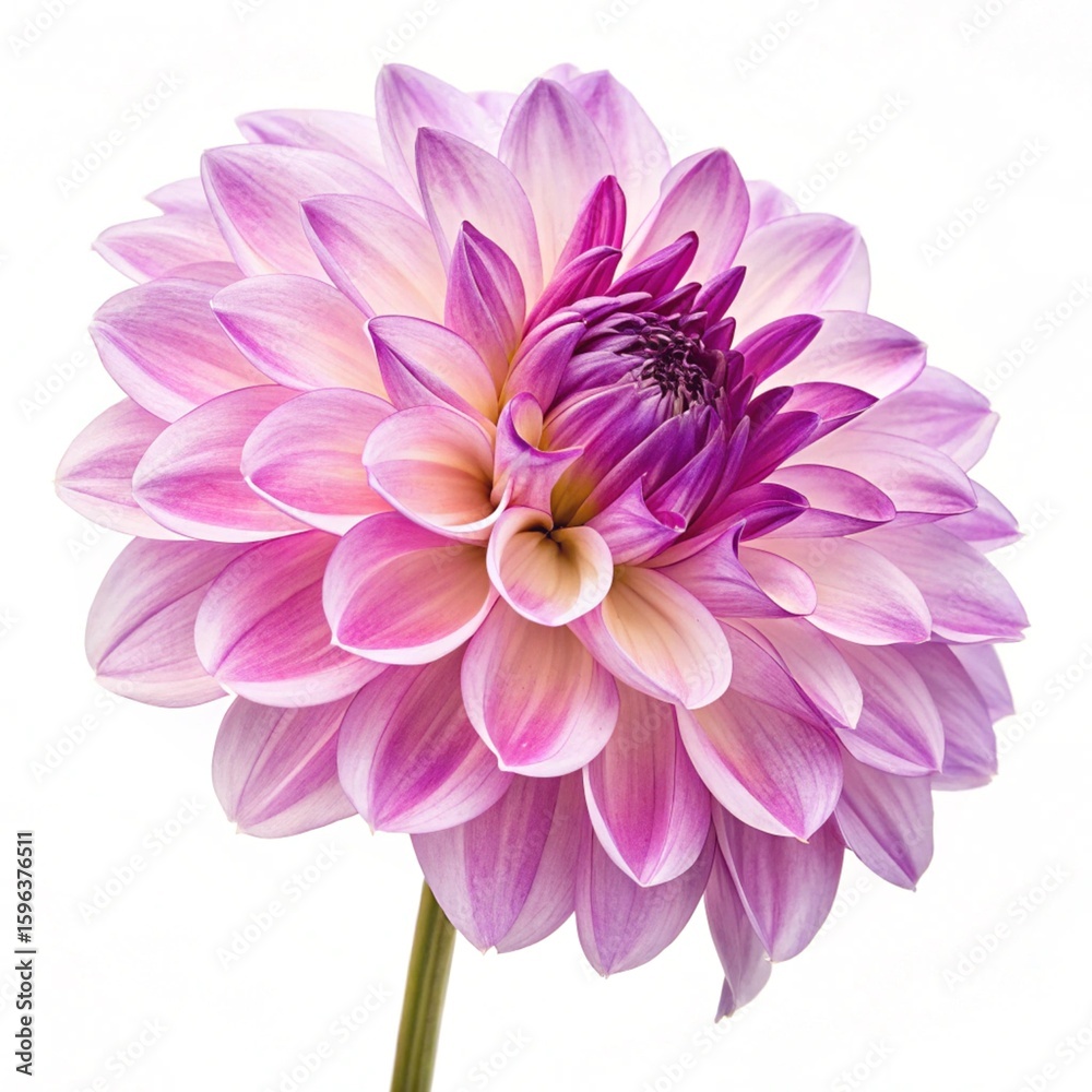 Obraz premium A close up of a dahlia flower with pink and purple petals isolated on a white background studio shot