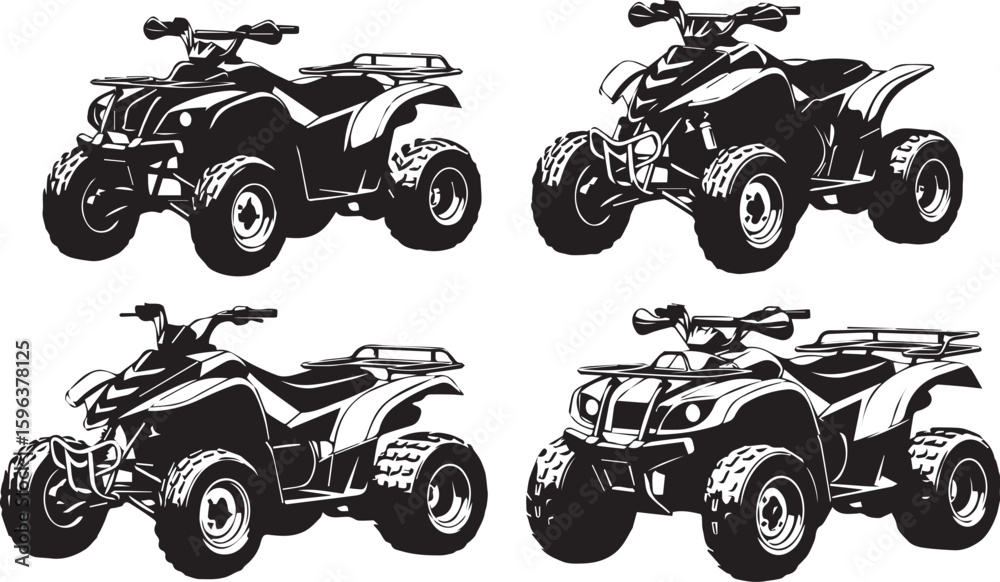 Obraz premium Print Four black and white atv illustrations isolated on white background