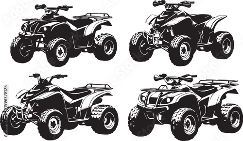 Print Four black and white atv illustrations isolated on white background