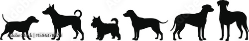 Collection of Various Dog Breed Silhouettes Showcasing Different Sizes and Shapes, Perfect for Pet, Animal, and Companion Concepts.