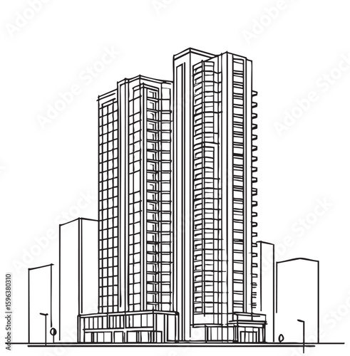 Modern residential building. Real estate simple concept. Line sketch