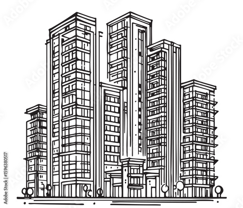 High rise building sketch. Line art, doodles