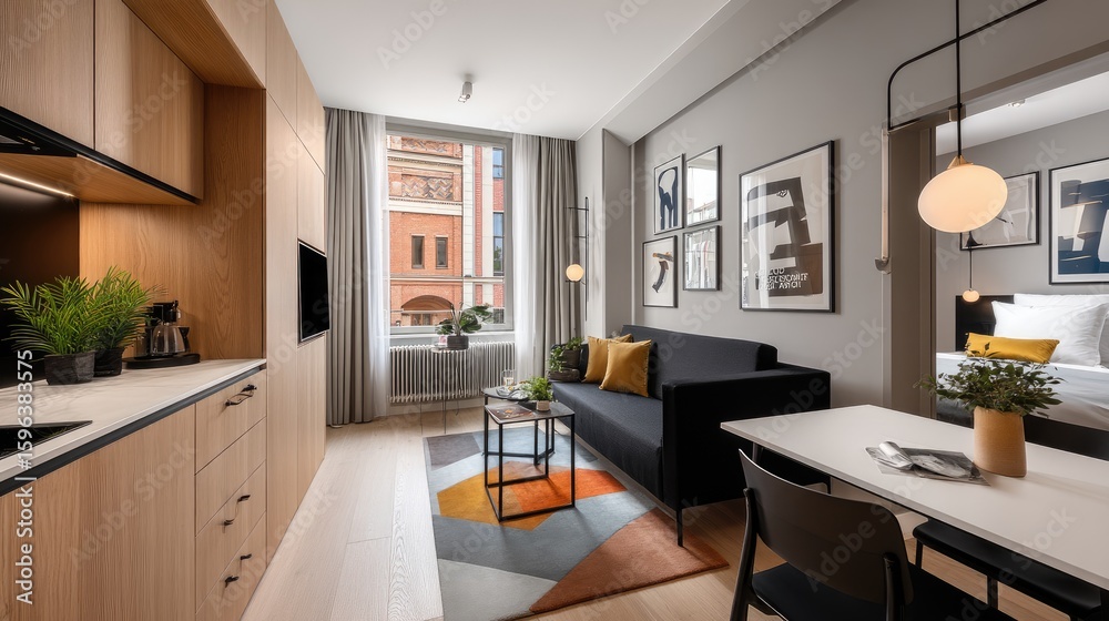 Fototapeta premium A modern, stylish apartment with a bright and airy feel.