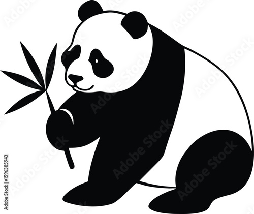 panda eating bamboo vector illustration for wildlife design