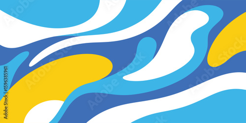 Abstract liquid camouflage seamless pattern. Modern fluid vector background in blue, yellow, and white for fabric, textile, wallpaper, print, and creative graphic design projects.