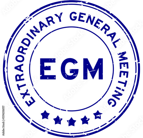 Grunge blue EGM Extraordinary General Meeting word round rubber seal stamp on white background