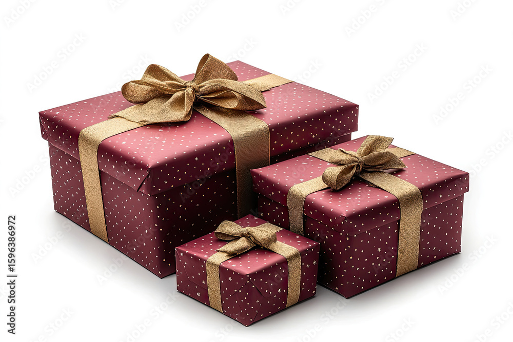 Obraz premium Two Red Gift Boxes with Golden Ribbon on White Background