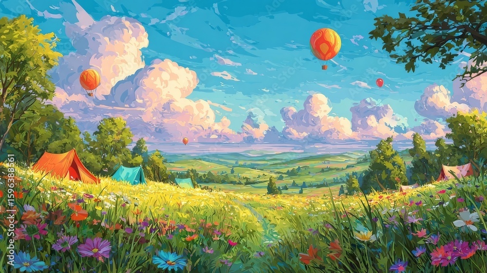 Fototapeta premium spring landscape with flowers