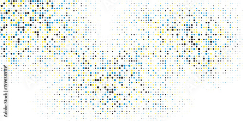 Halftone dotted pattern. Black and white halftone gradient. Geometric halftone. Random size dots. Transparent background.
