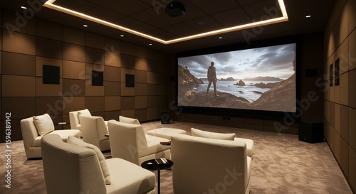 Luxury Home Theater with Comfortable Seating and Large Screen