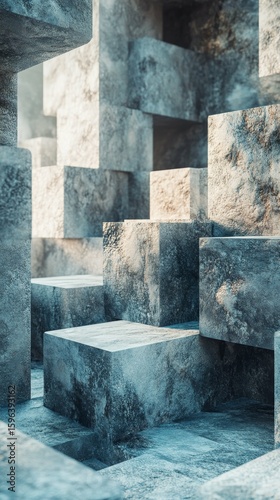 Abstract Concrete Blocks Architecture with Rough Texture and Light