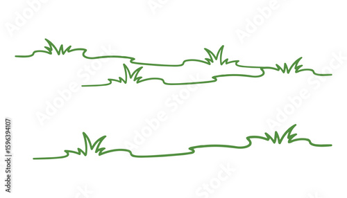 Green Grass Clumps Ground Outline Vector Illustration, Isolated on White Background. Simple Meadow Border. Minimal Design Element.