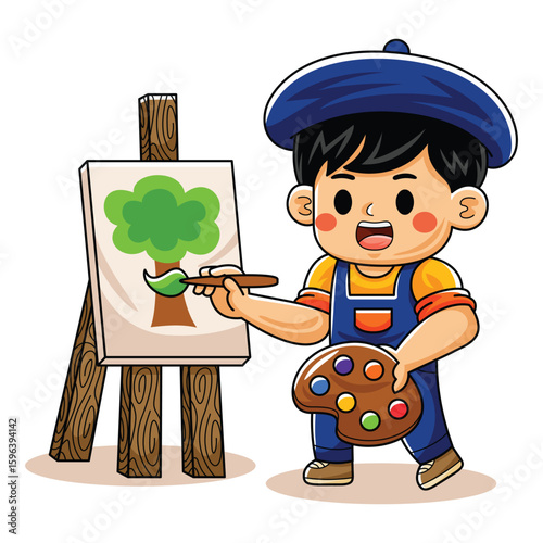 Man Cartoon Artist Worker with Paint Brush