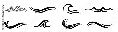 vector line icon set with simple doodle wave illustration can be edited again