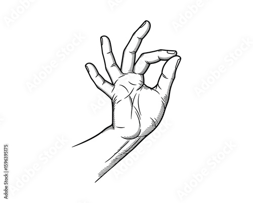 Hand Gesture Pinching Holding Something Isolated on White Background Line Art Style Vector Illustration
