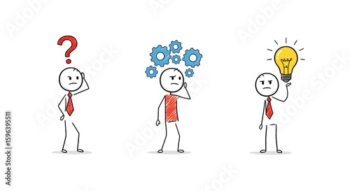 Problem Solving and Idea Generation Concept: Question, Gears, and Lightbulb