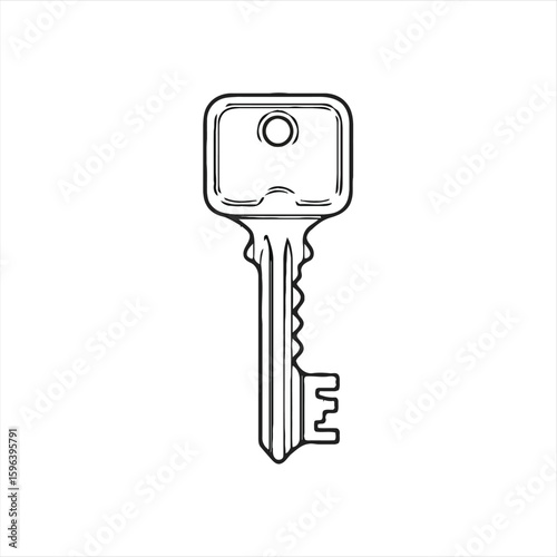 Isolated key illustration simple black and white line art perfect for security and access control designs