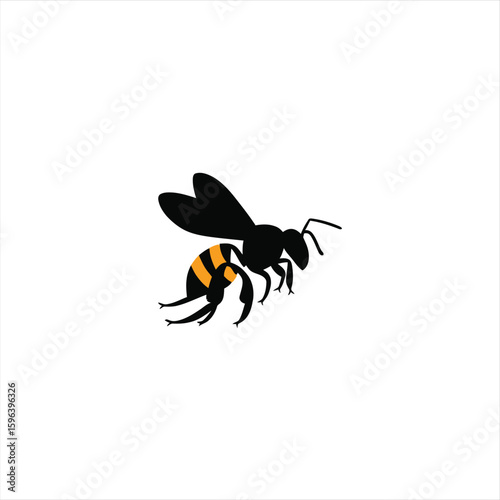 Black and yellow wasp illustration simple vector insect design isolated on white background