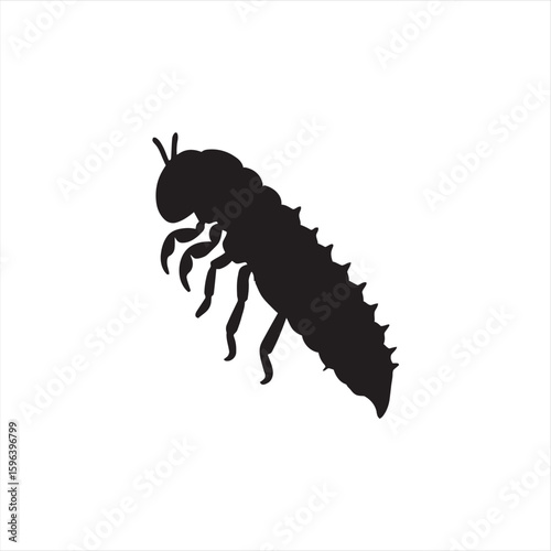 Black silhouette of a larva simple vector illustration of an insect isolated on white background