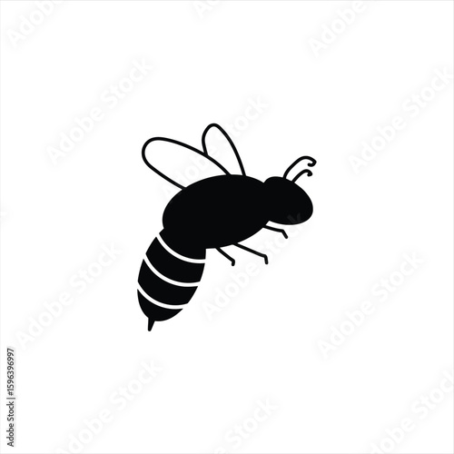 Black and white bee illustration simple vector insect icon for nature and wildlife projects isolated on white background