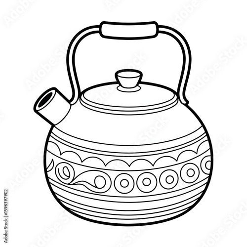 A black and white kettle illustration vector style coloring page