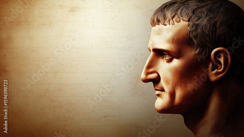 Roman Emperor Profile Portrait, textured background, historical figure
