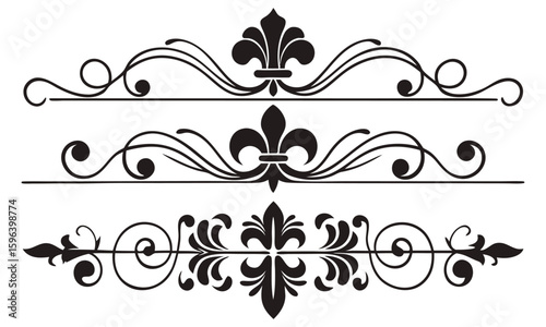 Vintage floral divider ornament set with swirl and fleur elements

