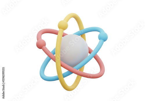 Colorful 3D Atom Model: Abstract Science Illustration on White Background.