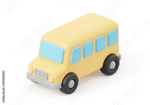 3D Rendered Yellow School Bus Toy on White Background Isometric View.