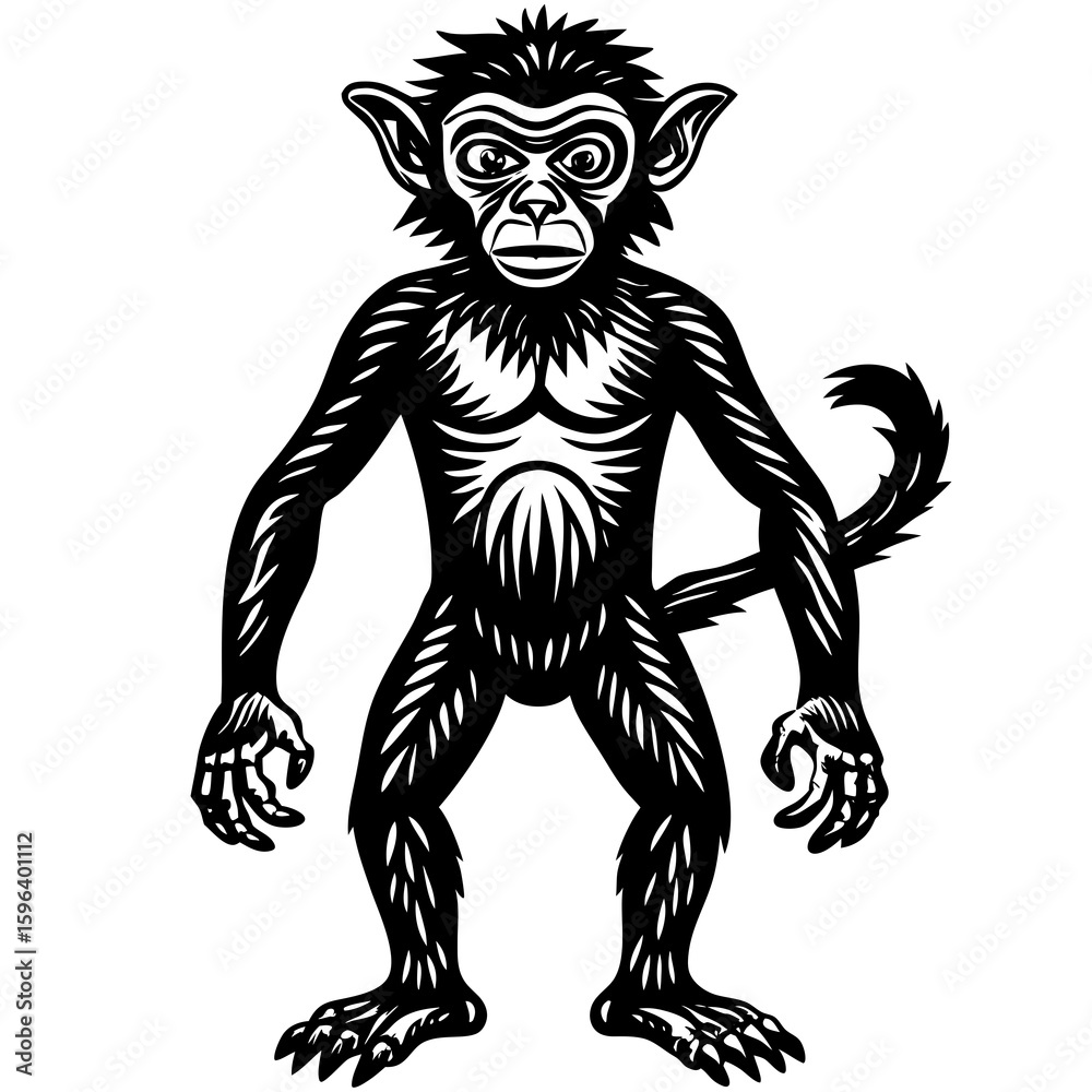 Fototapeta premium Curious Monkey Sitting on Tree Branch in Tropical Fores