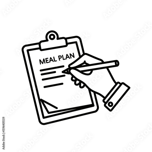 Hand writing meal plan on clipboard icon for healthy nutrition