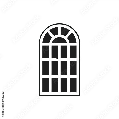 A simple black silhouette icon of a classic arched window with multiple glass panes on a white background.