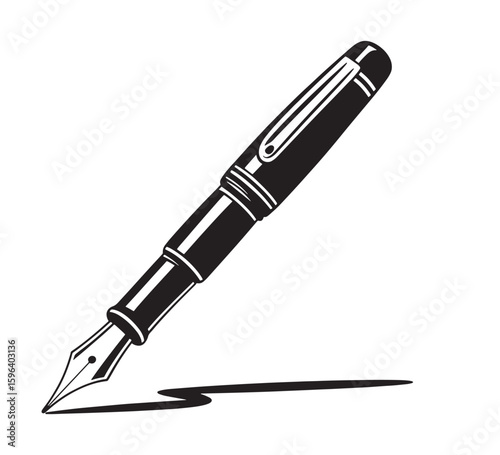 Classic black fountain pen writing with ink line