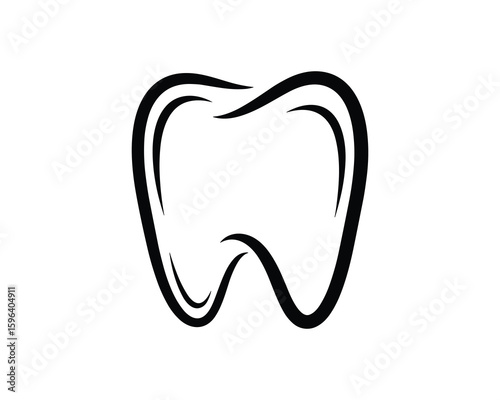 Stylized Tooth Icon Black Outline Dental Care Symbol Oral Hygiene Vector Illustration