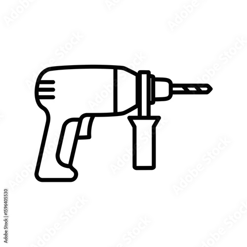 Electric drill icon in black outline style for industry and automation