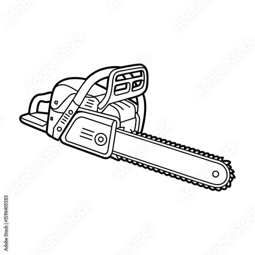 A black and white chain saw illustration vector style coloring page 