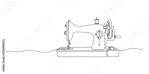 Sewing Machine Line Art Continuous Thread Outline Design Vector Illustration