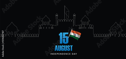 Red fort outline Independence day 15 August Celebration vector poster