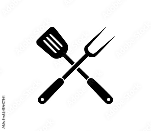 Black silhouette of crossed barbecue fork and spatula