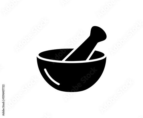 Minimal black silhouette of mortar and pestle