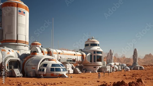 Mars colony outpost under clear sky Generative AI
