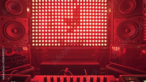 Futuristic DJ booth with red lights Generative AI
