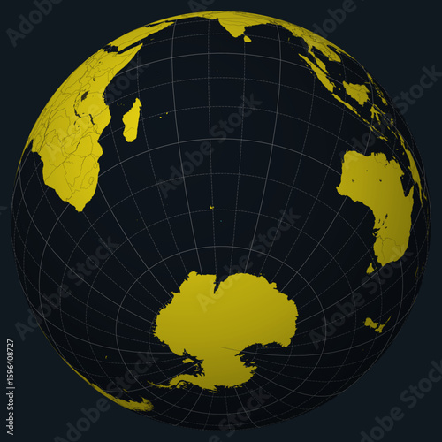Heard Island and McDonald Islands on Globe. Country view on the world map in Charcoal Bright Yellow color palette. Heard Island and McDonald Islands shape on map.