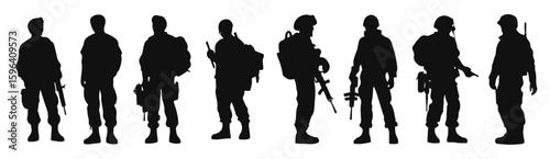 Army Soldier silhouette vector illustration set