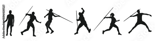 Set silhouettes javelin javelin throw sport athletics isolated white background.