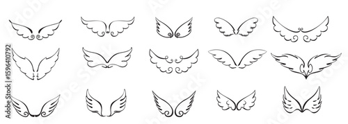 wings are big set wings halo angel winged glory halo cute cartoon doodles vector illustration.